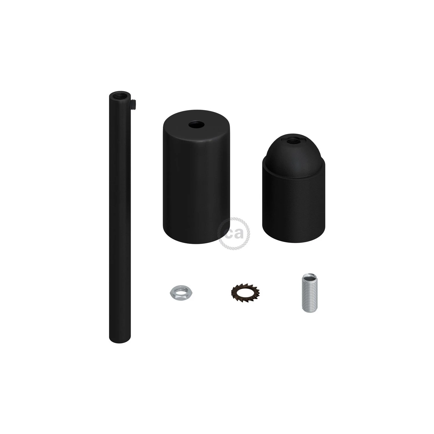 Cylindrical metal UL E26 socket kit with 15 cm cable clamp