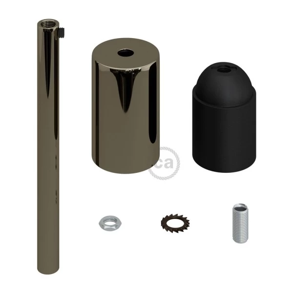 Cylindrical metal UL E26 socket kit with 15 cm cable clamp