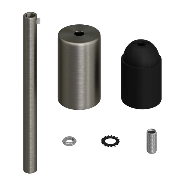 Cylindrical metal UL E26 socket kit with 15 cm cable clamp