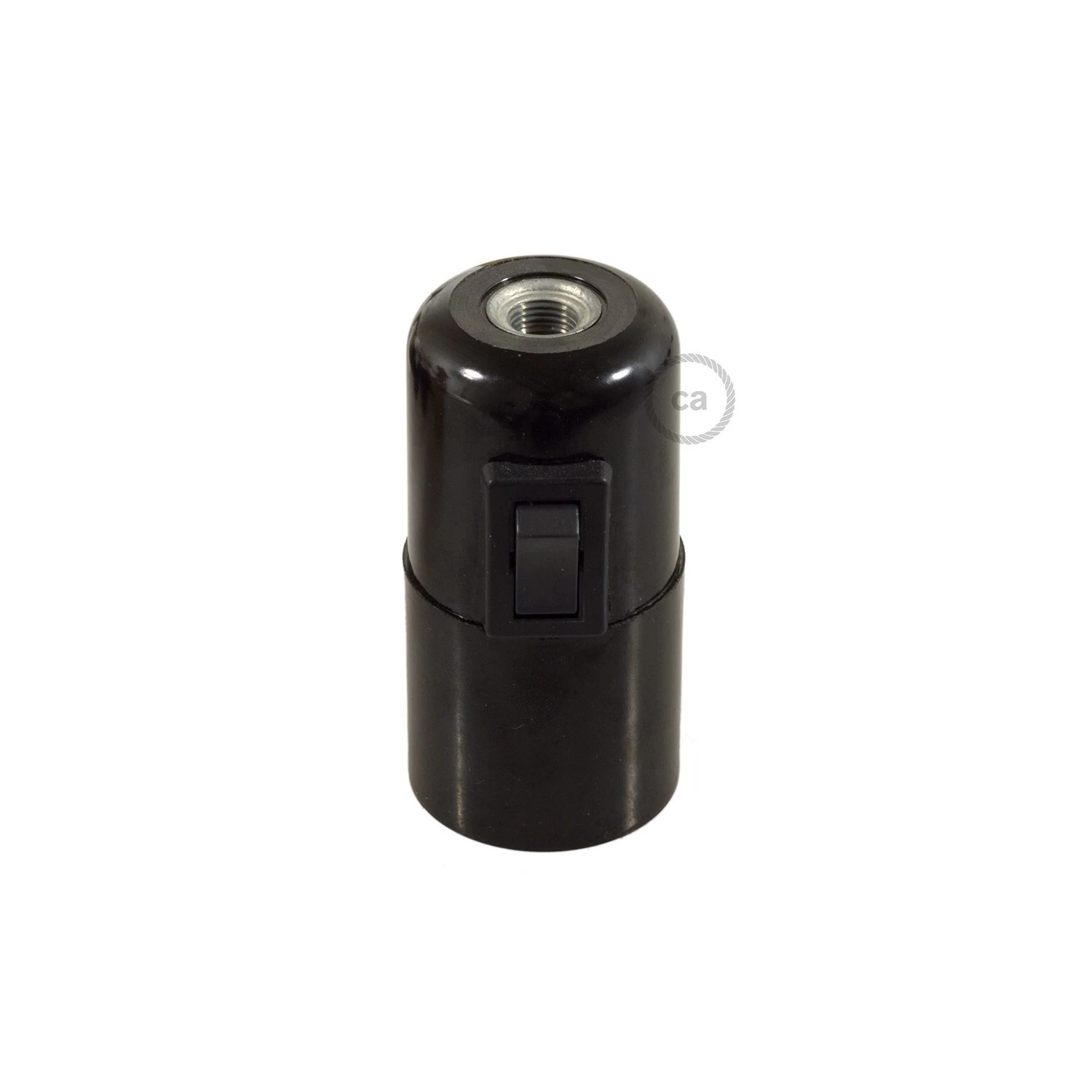 Smooth Sided Bakelite Phenolic socket - ON/OFF SWITCH - E26 - Black
