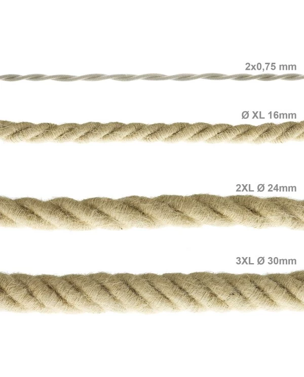 2XL Rope electrical wire 18/3 AWG wire inside. Rough Jute Fabric. 24mm.