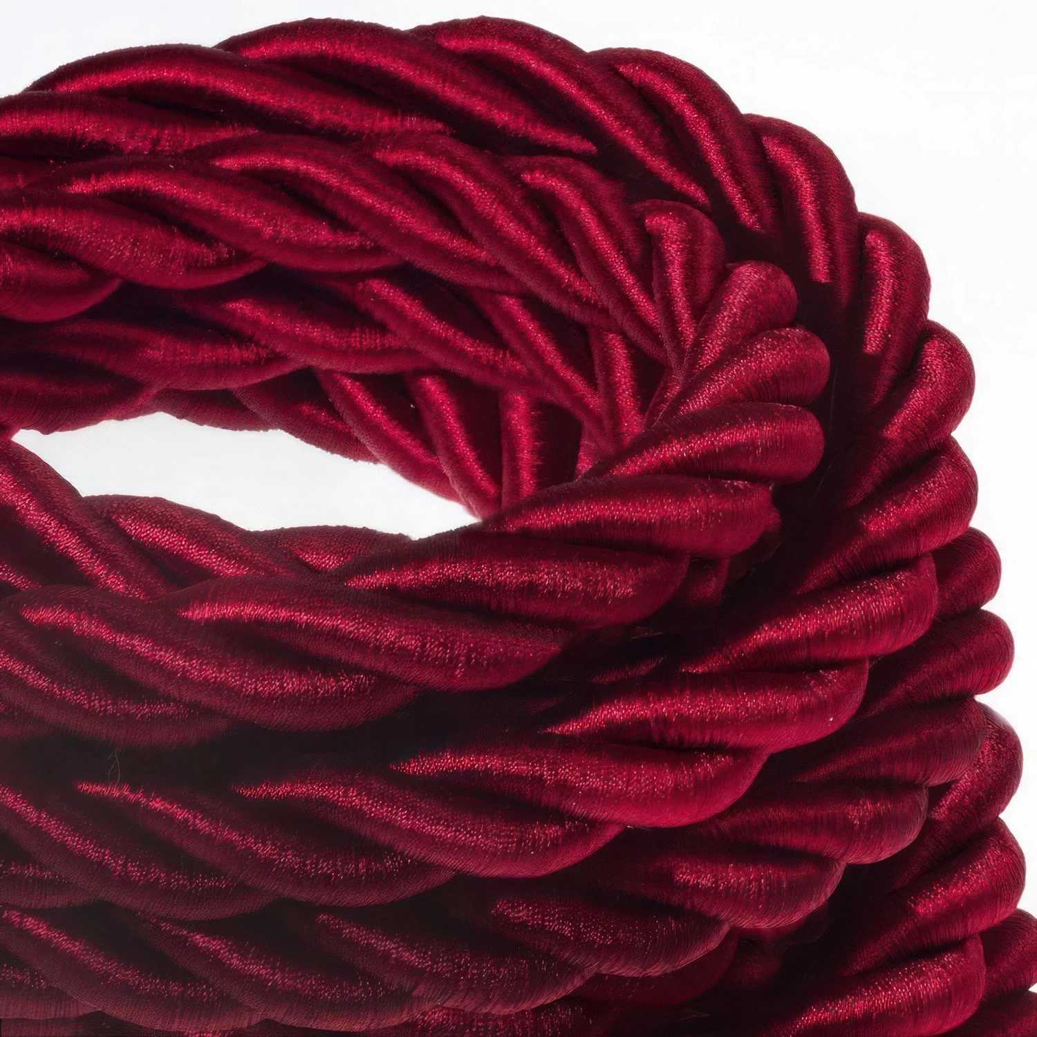 2XL Rope electrical wire 18/3 AWG wire inside. Shiny Dark Bordeaux Fabric. 24mm.