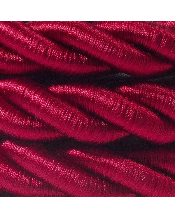 2XL Rope electrical wire 18/3 AWG wire inside. Shiny Dark Bordeaux Fabric. 24mm.