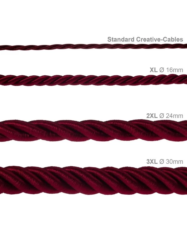 3XL Rope electrical wire 18/3 AWG wire inside. Shiny Dark Bordeaux Fabric. 30mm.